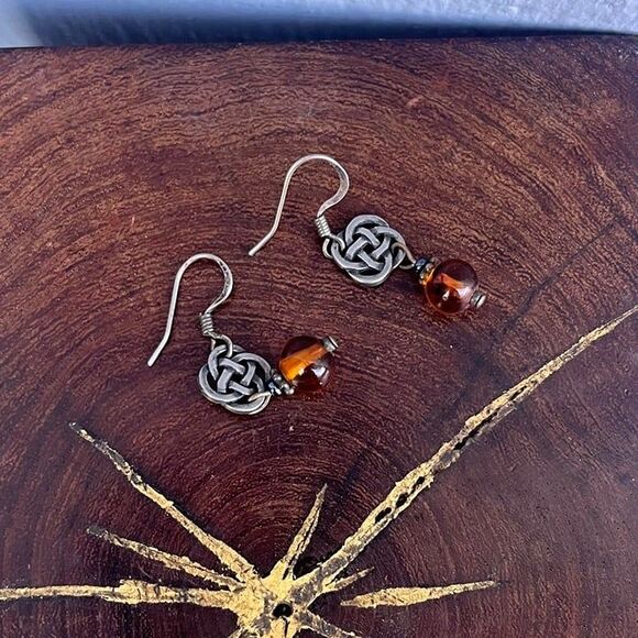 Dangle Knot Earrings Celtic Design Sterling silver jewelry goblincore forestcore - Picture 4 of 6